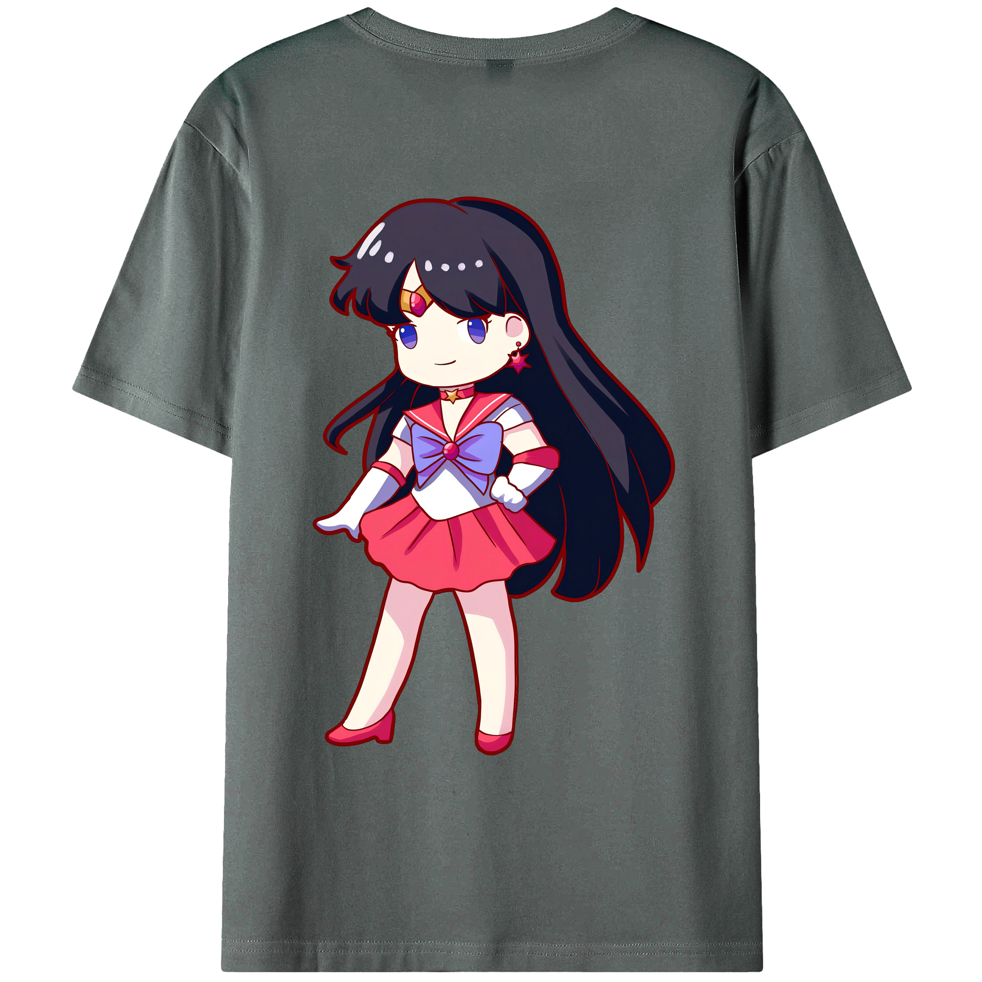 （画像用） 美少女戦士セーラームーン 火野レイ ひの レイ Sailor Moon Hino Rei （セーラーマーズ,Sailor Mars） 綿100％ メンズ半袖Tシャツ（バックプリント） 通気性